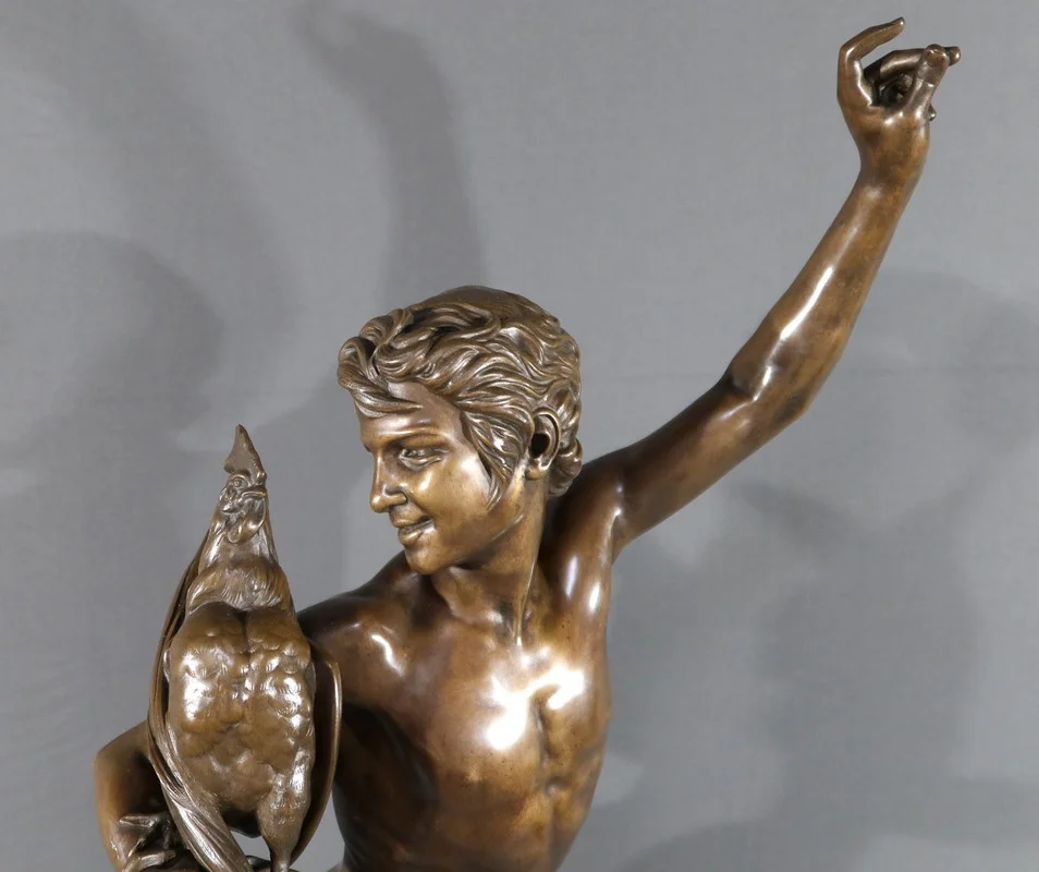 Bronze « Vainqueur au Combat de Coqs », signé A. Falguière – 2ème partie XIXe