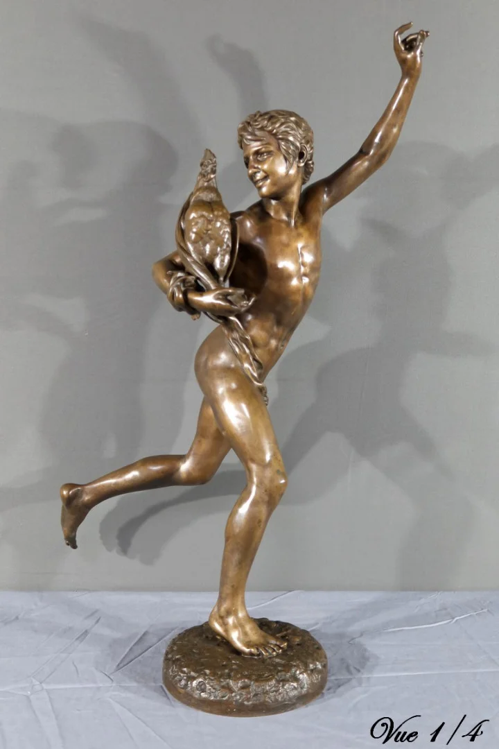 Bronze « Vainqueur au Combat de Coqs », signé A. Falguière – 2ème partie XIXe