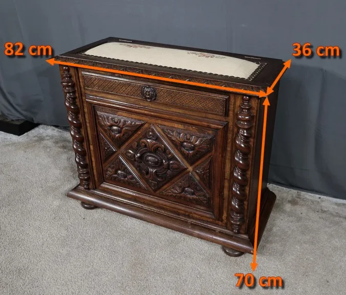 Coffre à Linge de Palier en Hêtre et Noyer massif, style Louis XIII - Fin XIXe