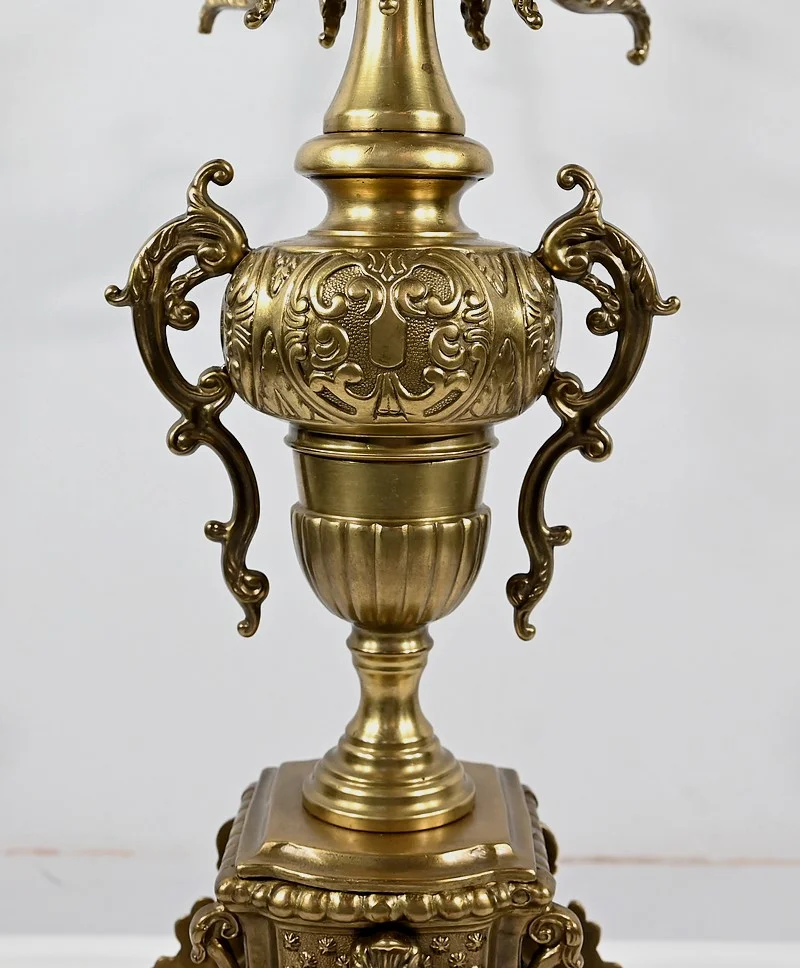 Paire d’importants Candélabres en Bronze Doré, style Louis XIV – Début XIXe