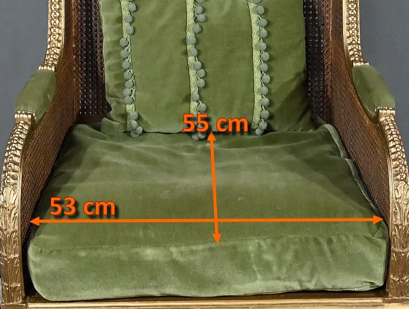 Importante Bergère en Bois Doré et à Oreilles Cannées, style Louis XVI – 1900