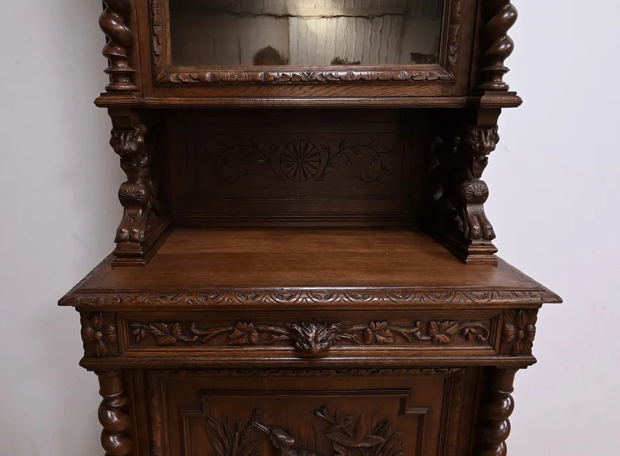 Étroit Meuble Vitrine en Chêne, style Louis XIII – Fin XIXe