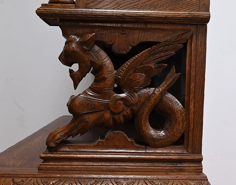 Étroit Meuble Vitrine en Chêne, style Louis XIII – Fin XIXe