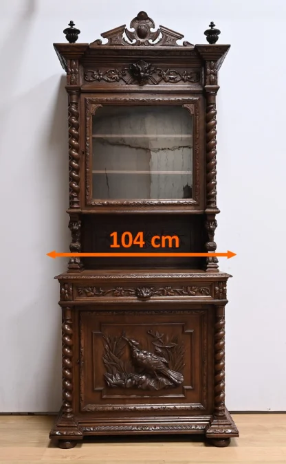 Étroit Meuble Vitrine en Chêne, style Louis XIII – Fin XIXe