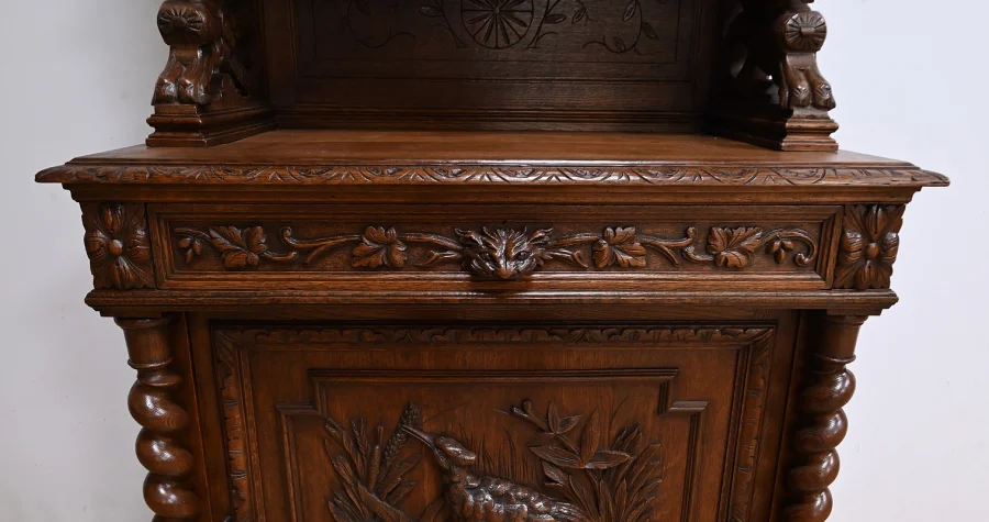 Étroit Meuble Vitrine en Chêne, style Louis XIII – Fin XIXe
