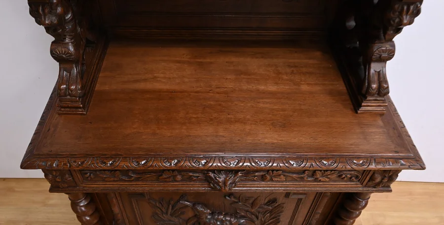 Étroit Meuble Vitrine en Chêne, style Louis XIII – Fin XIXe