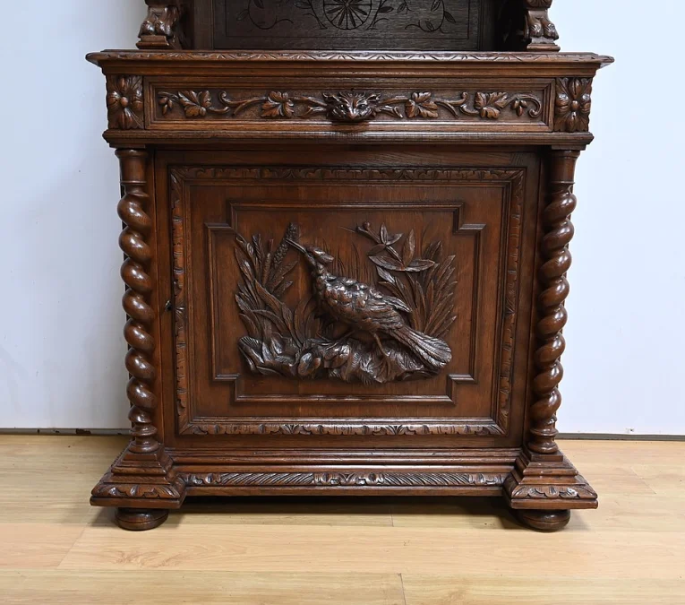 Étroit Meuble Vitrine en Chêne, style Louis XIII – Fin XIXe