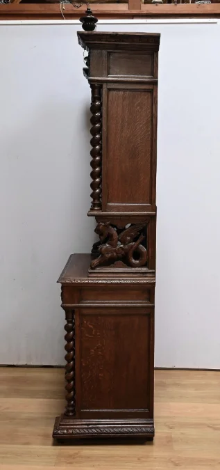 Étroit Meuble Vitrine en Chêne, style Louis XIII – Fin XIXe