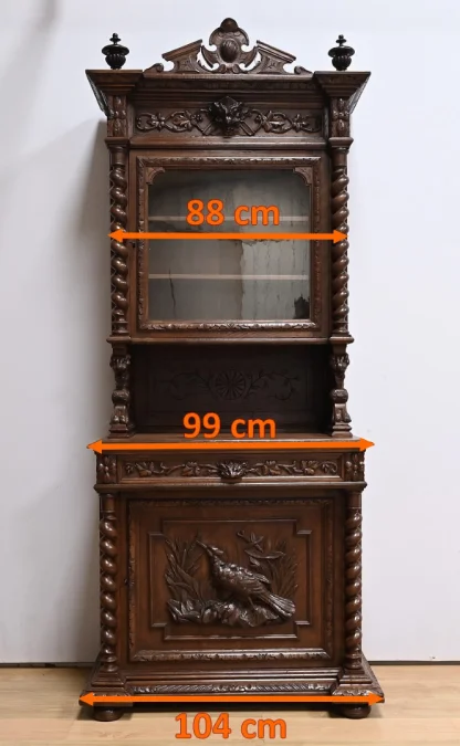 Étroit Meuble Vitrine en Chêne, style Louis XIII – Fin XIXe