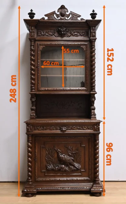 Étroit Meuble Vitrine en Chêne, style Louis XIII – Fin XIXe