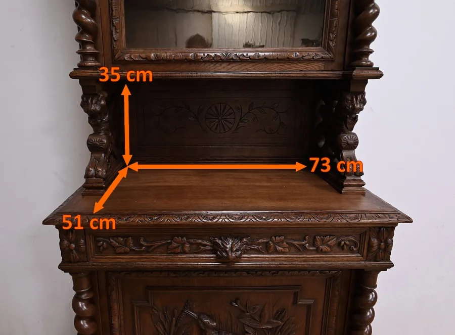 Étroit Meuble Vitrine en Chêne, style Louis XIII – Fin XIXe