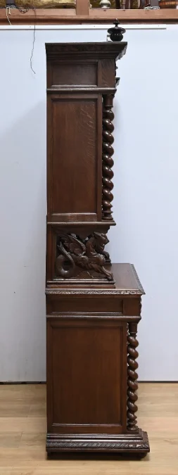 Étroit Meuble Vitrine en Chêne, style Louis XIII – Fin XIXe