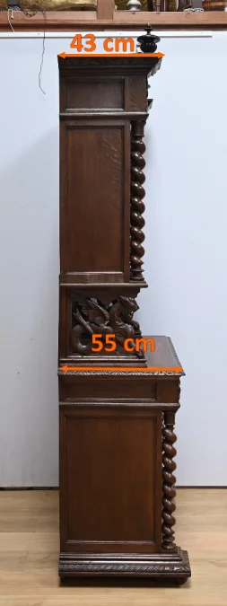 Étroit Meuble Vitrine en Chêne, style Louis XIII – Fin XIXe