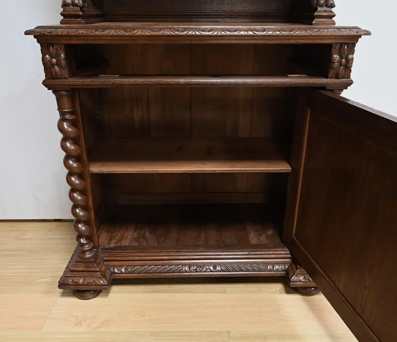 Étroit Meuble Vitrine en Chêne, style Louis XIII – Fin XIXe