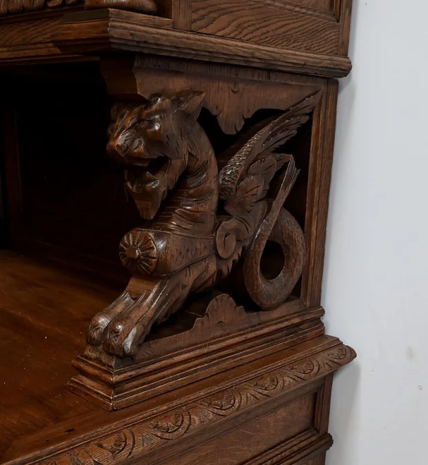 Étroit Meuble Vitrine en Chêne, style Louis XIII – Fin XIXe