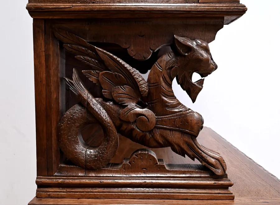 Étroit Meuble Vitrine en Chêne, style Louis XIII – Fin XIXe
