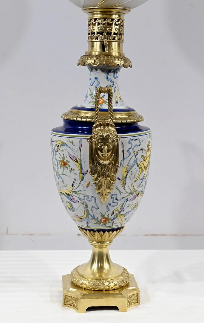 Lampe à Pétrole en Faïence, époque Napoléon III – Milieu XIXe