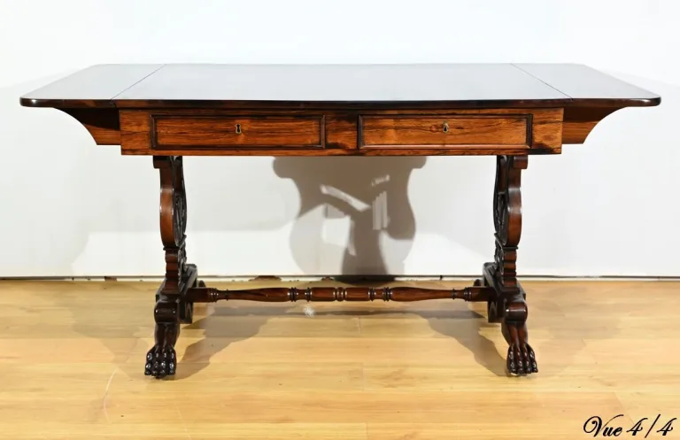 Table Bureau à Volets en Palissandre Massif, époque Restauration – Début XIXe