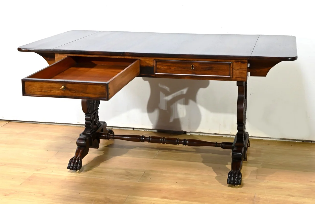 Table Bureau à Volets en Palissandre Massif, époque Restauration – Début XIXe