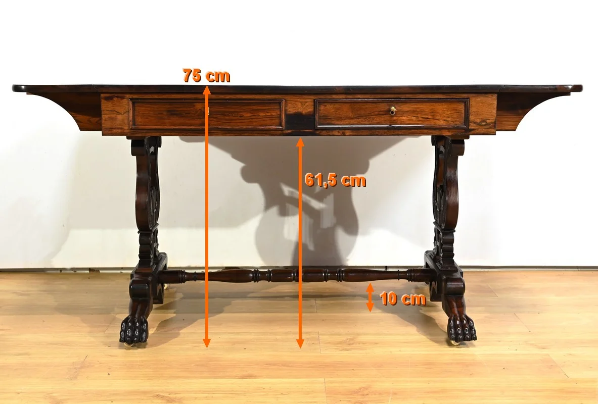 Table Bureau à Volets en Palissandre Massif, époque Restauration – Début XIXe
