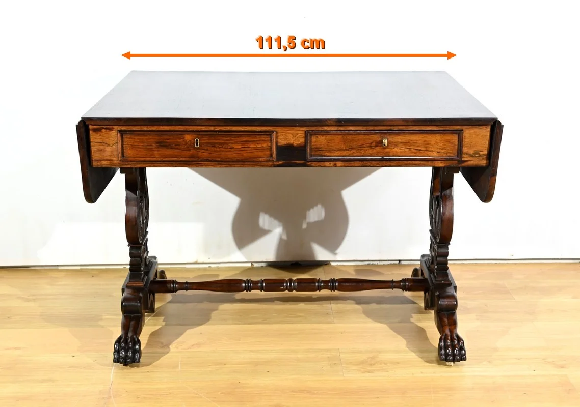 Table Bureau à Volets en Palissandre Massif, époque Restauration – Début XIXe