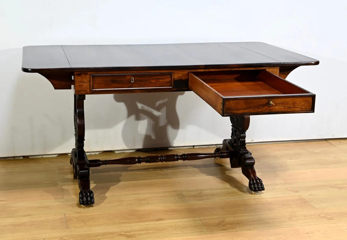 Table Bureau à Volets en Palissandre Massif, époque Restauration – Début XIXe