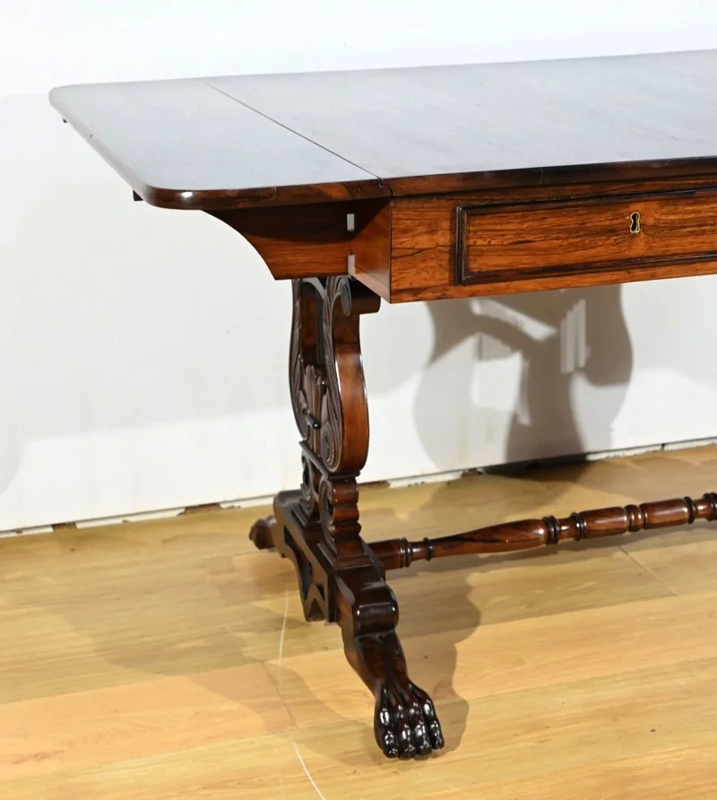Table Bureau à Volets en Palissandre Massif, époque Restauration – Début XIXe
