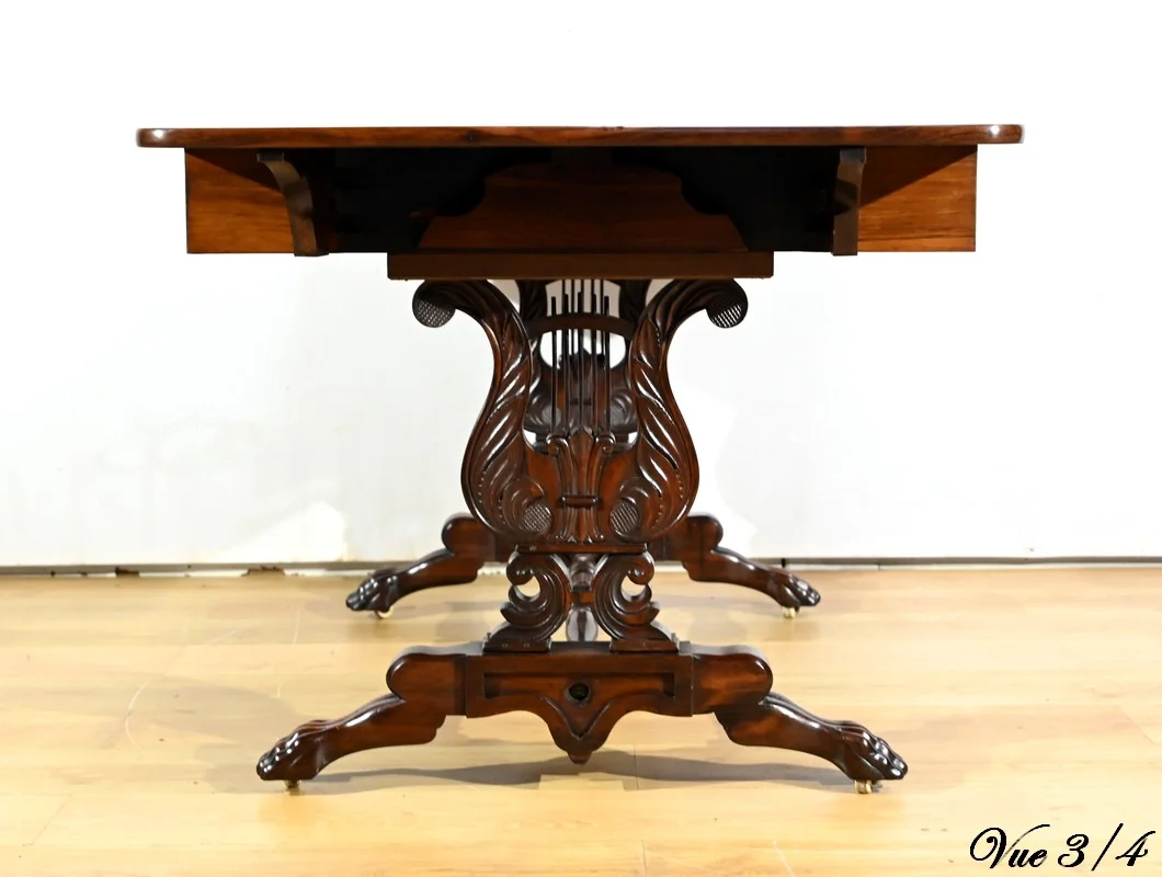 Table Bureau à Volets en Palissandre Massif, époque Restauration – Début XIXe
