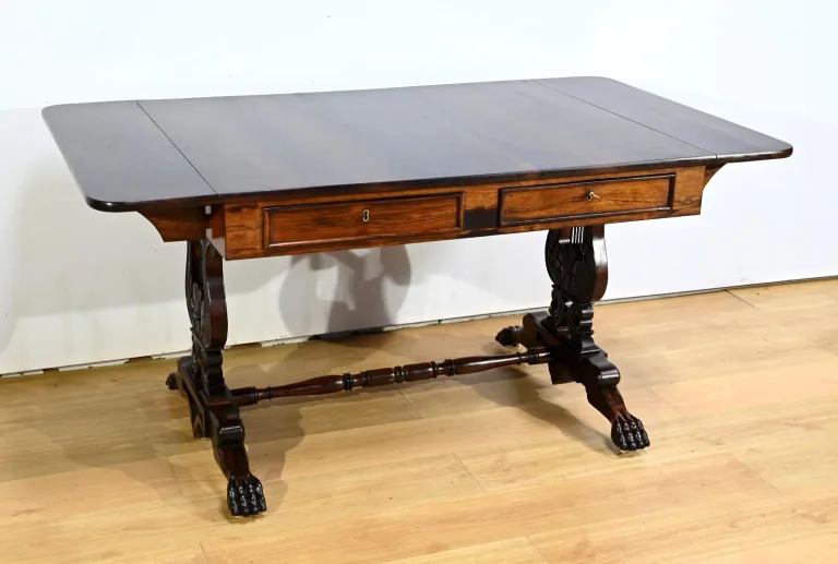 Table Bureau à Volets en Palissandre Massif, époque Restauration – Début XIXe
