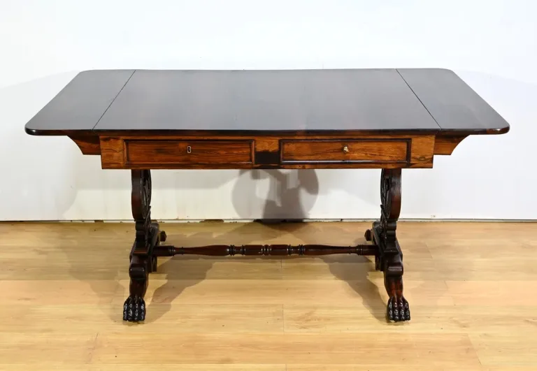 Table Bureau à Volets en Palissandre Massif, époque Restauration – Début XIXe