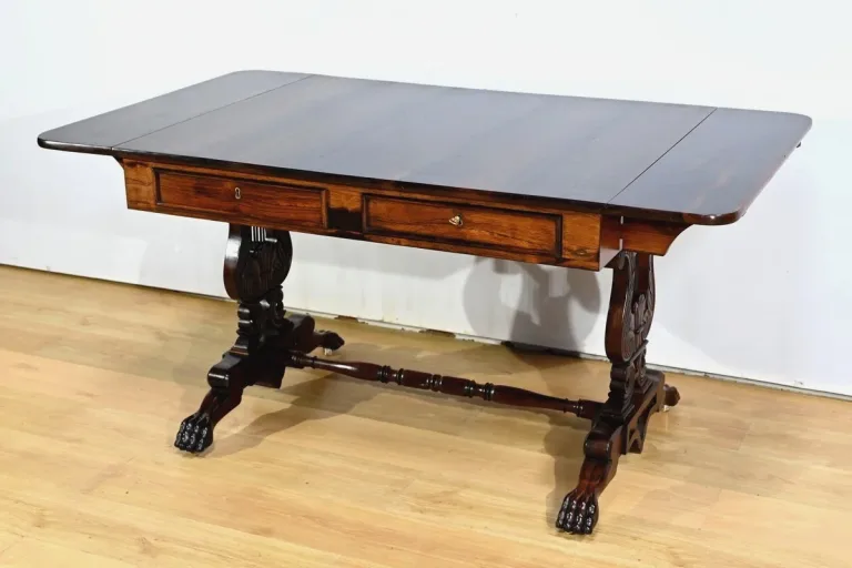 Table Bureau à Volets en Palissandre Massif, époque Restauration – Début XIXe