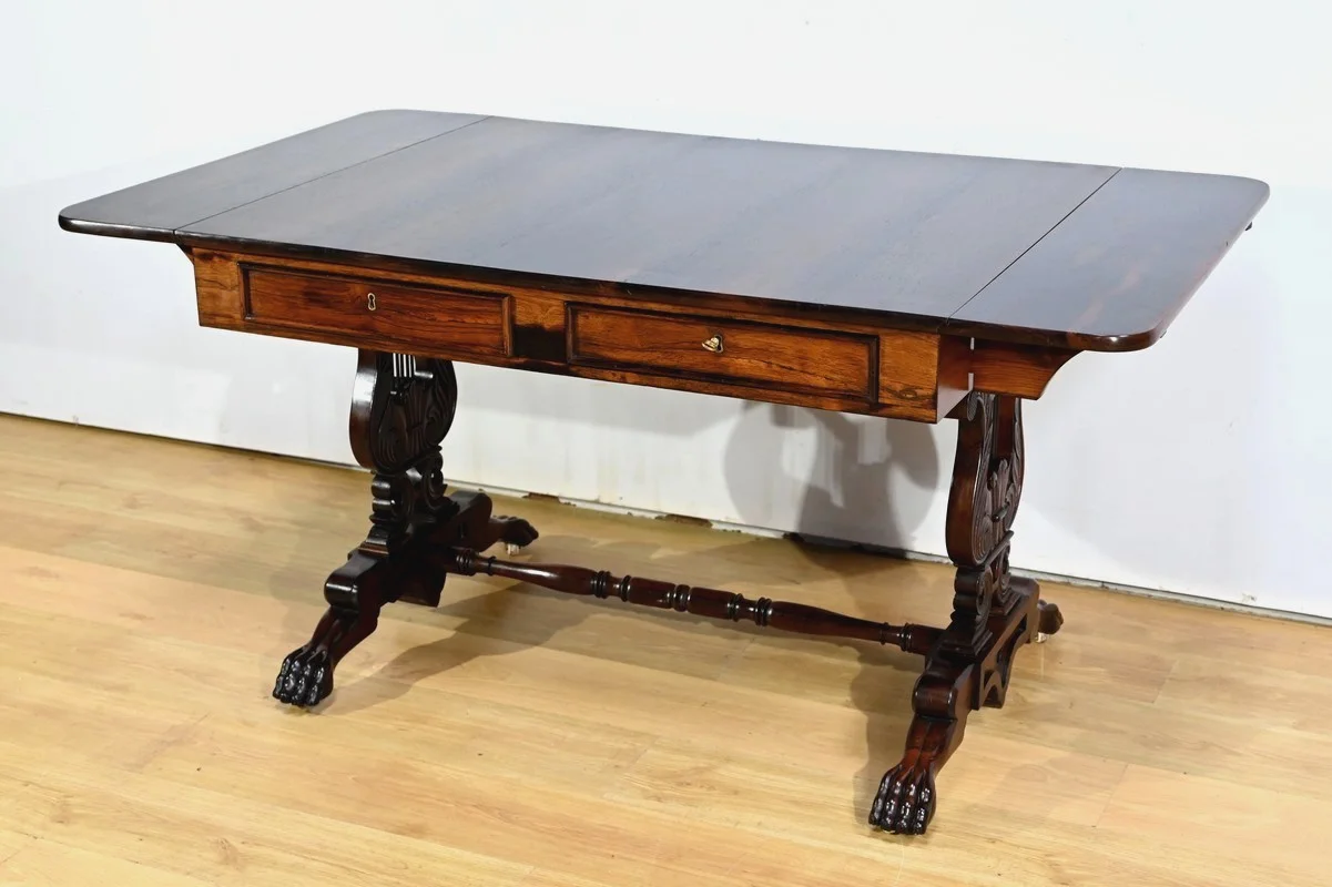 Table Bureau à Volets en Palissandre Massif, époque Restauration – Début XIXe