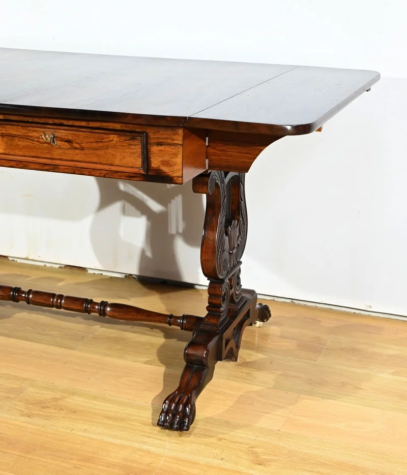 Table Bureau à Volets en Palissandre Massif, époque Restauration – Début XIXe