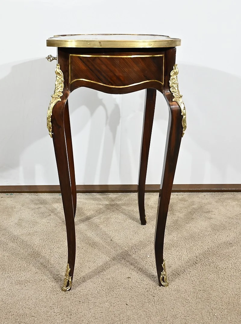 Petite Table de Salon en Palissandre et Marqueterie, style Louis XV, époque Napoléon III – Milieu XIXe