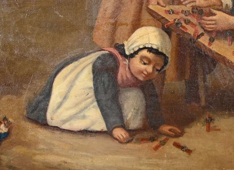 Huile sur Toile « Jeux d’Enfants », École Française du XIXe