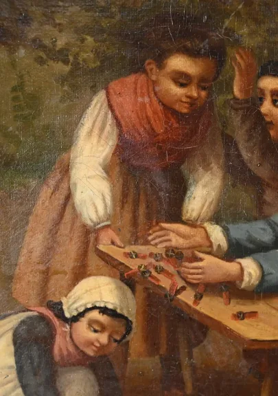 Huile sur Toile « Jeux d’Enfants », École Française du XIXe