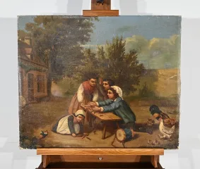 Huile sur Toile « Jeux d’Enfants », École Française du XIXe