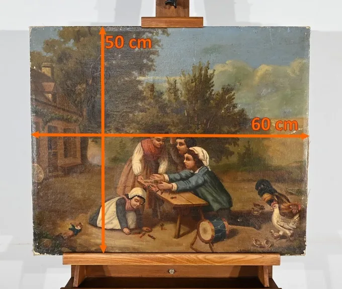 Huile sur Toile « Jeux d’Enfants », École Française du XIXe