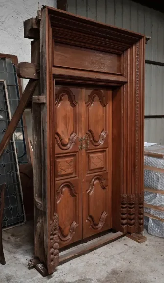 Rares Portes Indiennes en Teck, goût Louis XIV, Pondichéry - XIXe