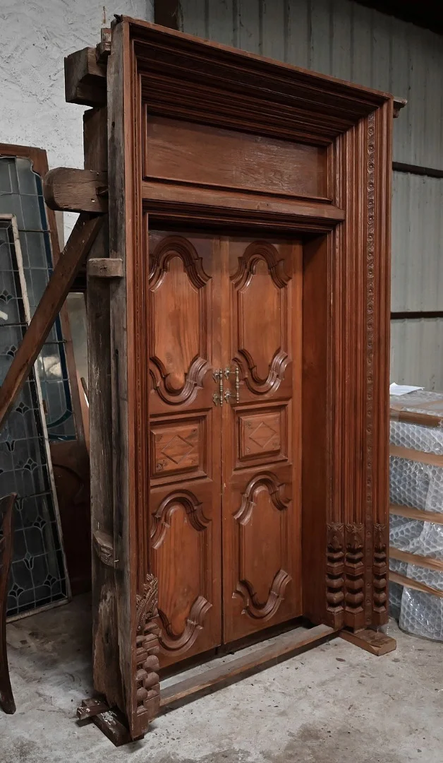 Rares Portes Indiennes en Teck, goût Louis XIV, Pondichéry - XIXe