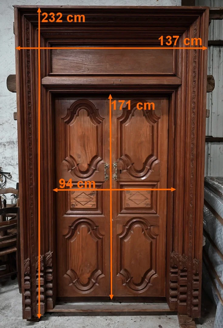 Rares Portes Indiennes en Teck, goût Louis XIV, Pondichéry - XIXe