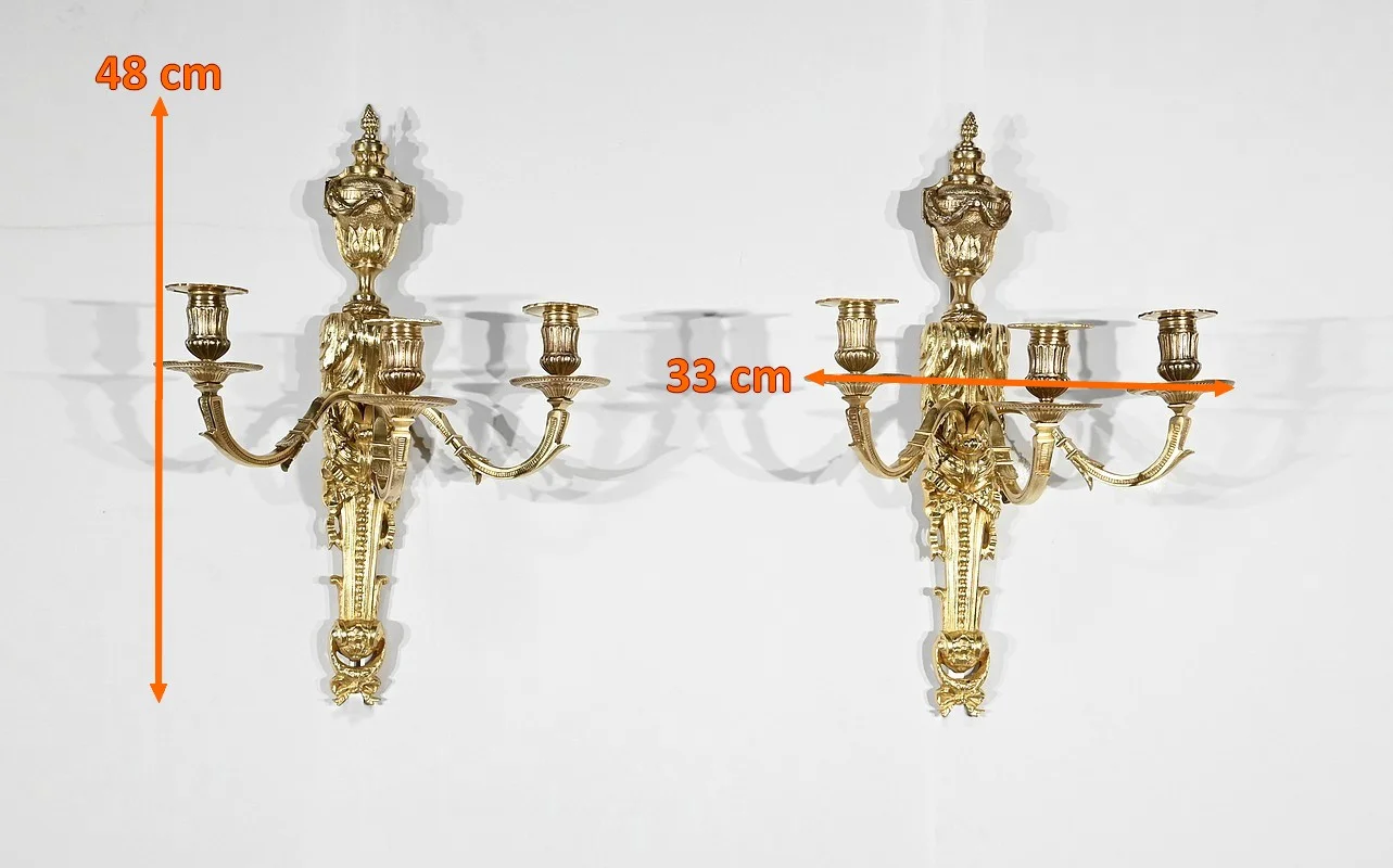 Paire d'Appliques en Bronze Doré, style Louis XVI - Milieu XIXe