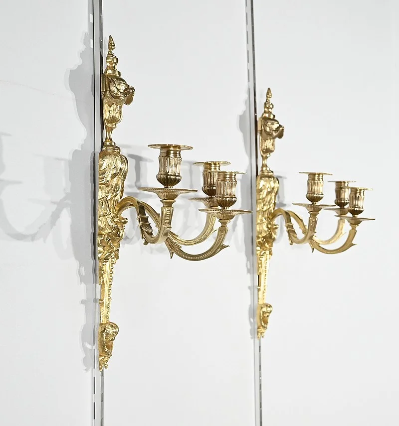 Paire d'Appliques en Bronze Doré, style Louis XVI - Milieu XIXe