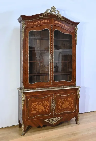 Bibliothèque Deux-Corps en Palissandre et Marqueterie, style Louis XV - Fin XIXe
