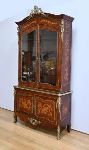 Bibliothèque Deux-Corps en Palissandre et Marqueterie, style Louis XV - Fin XIXe