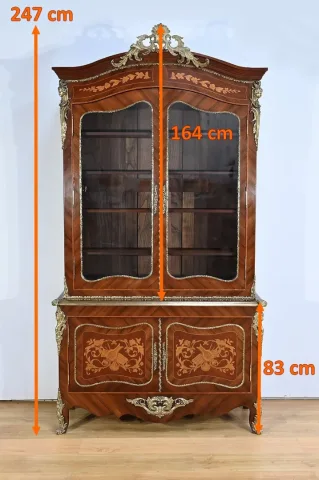 Bibliothèque Deux-Corps en Palissandre et Marqueterie, style Louis XV - Fin XIXe