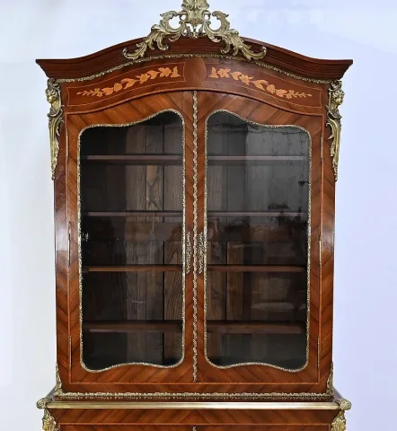 Bibliothèque Deux-Corps en Palissandre et Marqueterie, style Louis XV - Fin XIXe