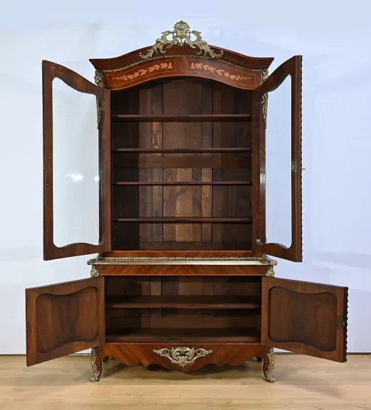 Bibliothèque Deux-Corps en Palissandre et Marqueterie, style Louis XV - Fin XIXe