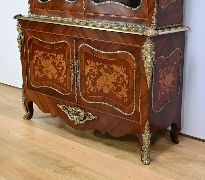 Bibliothèque Deux-Corps en Palissandre et Marqueterie, style Louis XV - Fin XIXe