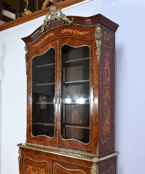 Bibliothèque Deux-Corps en Palissandre et Marqueterie, style Louis XV - Fin XIXe